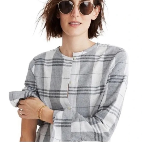 Madewell Tops - WOMENS MADEWELL BLACK WHITE PLAID COLLARLESS BUTTON DOWN SHIRT BLOUSE SIZE SMALL